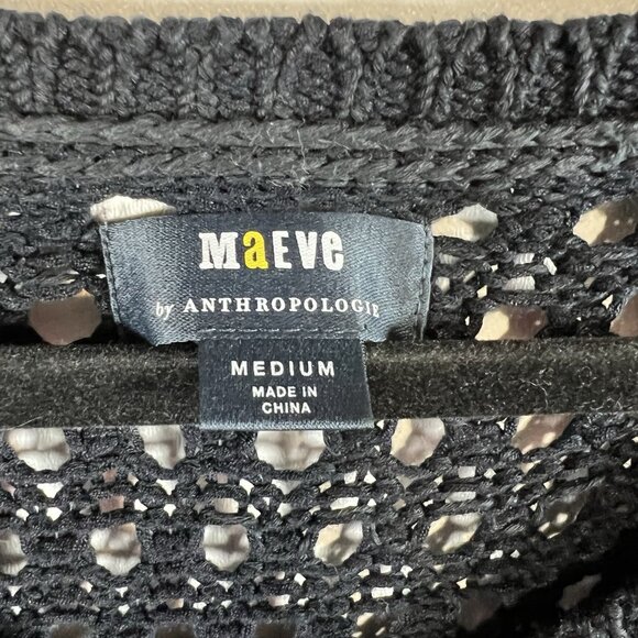 Anthropologie Maeve sweater women's Medium blue white open fisherman knit work - Picture 4 of 9